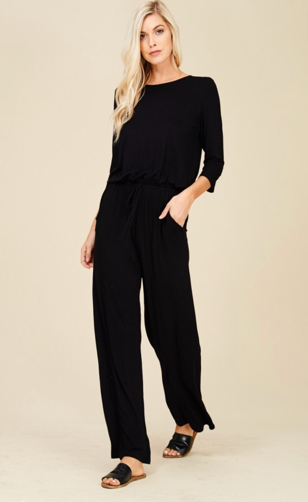 MELLOW Boat Neck Smock Waist Jumpsuit