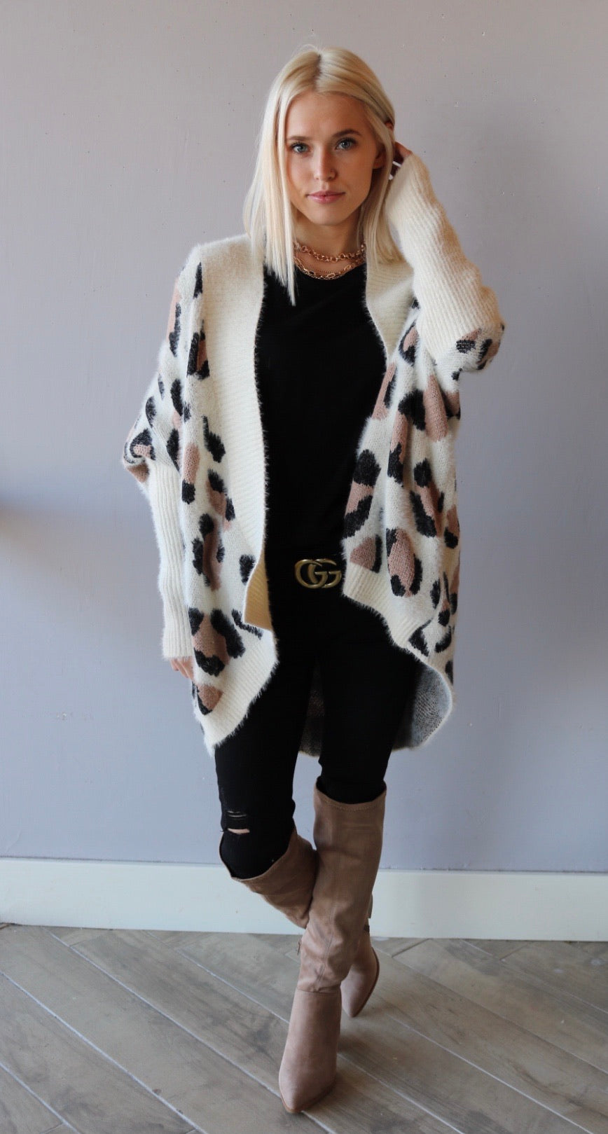 FIGHTER Leopard OpenFront Cocoon Cardigan
