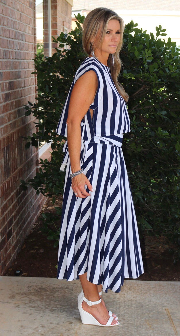 Umgee PORTIFINO 2pc Stripe CapSleeve/TieBack Skirt Set
