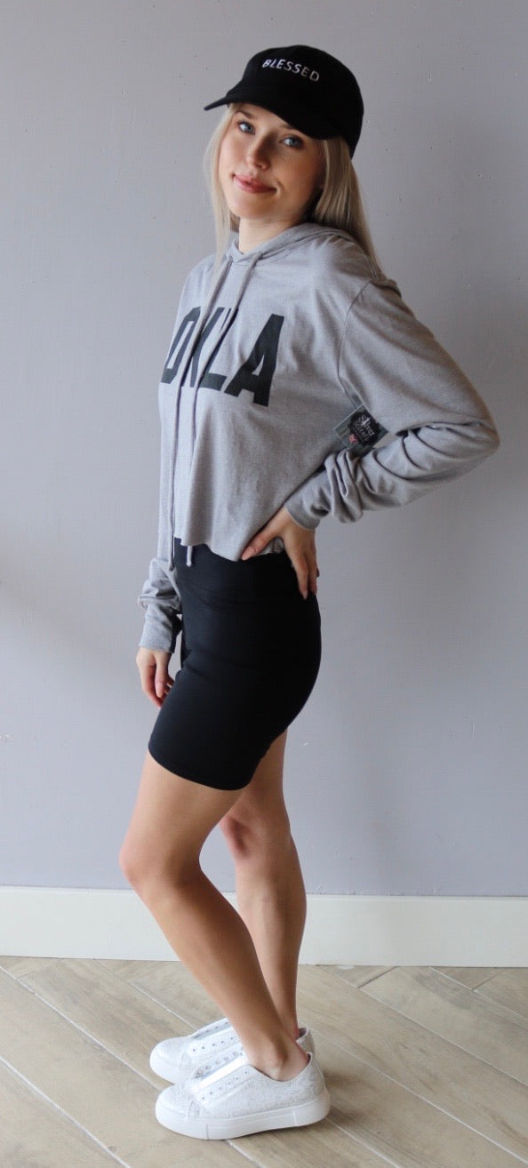 CODE WORD Logo Crop LightWeight Hoodie Top