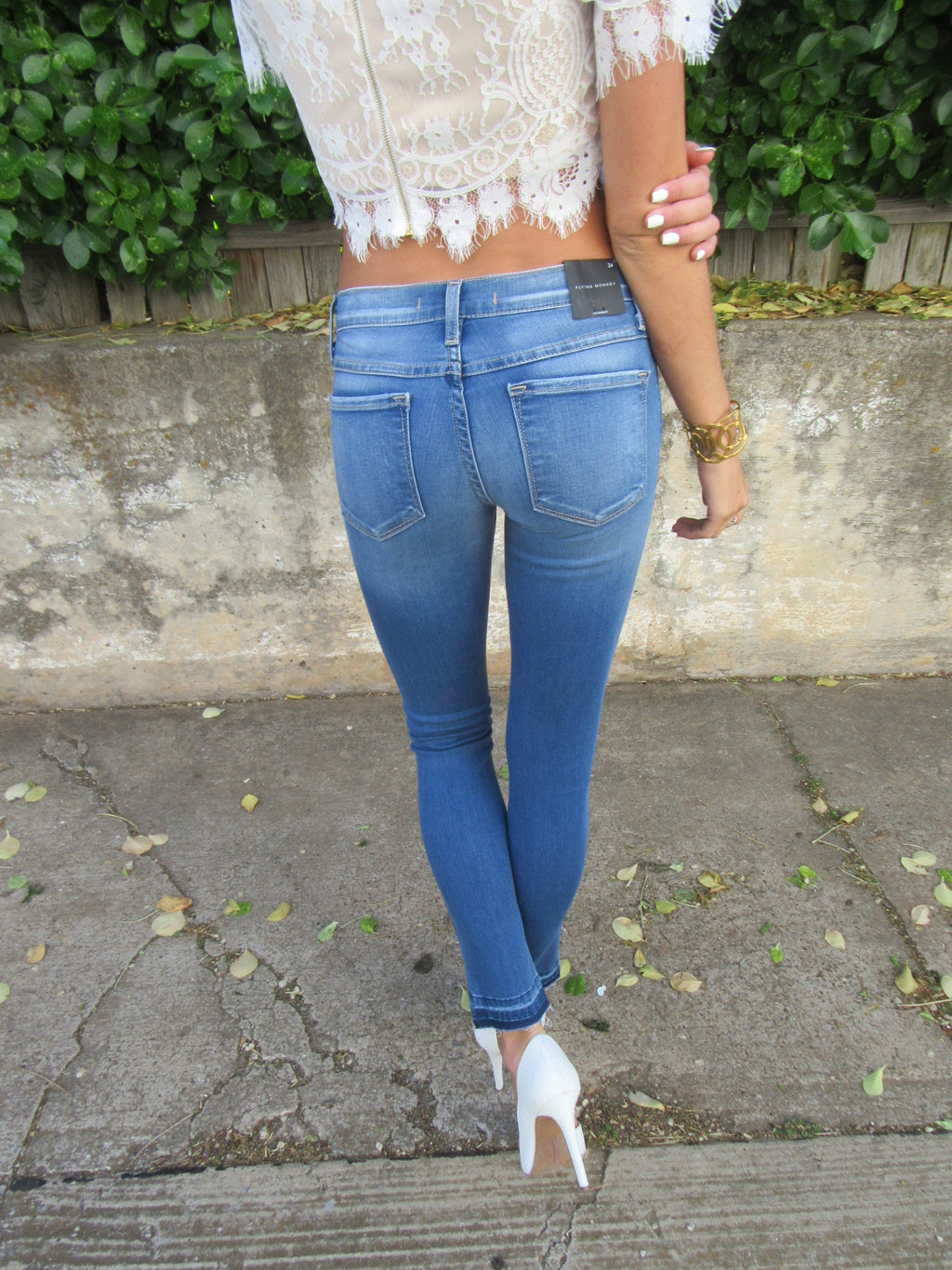 FLYING MONKEY FrayHem GREEK BLUE Ankle Crop Skinny Jeans