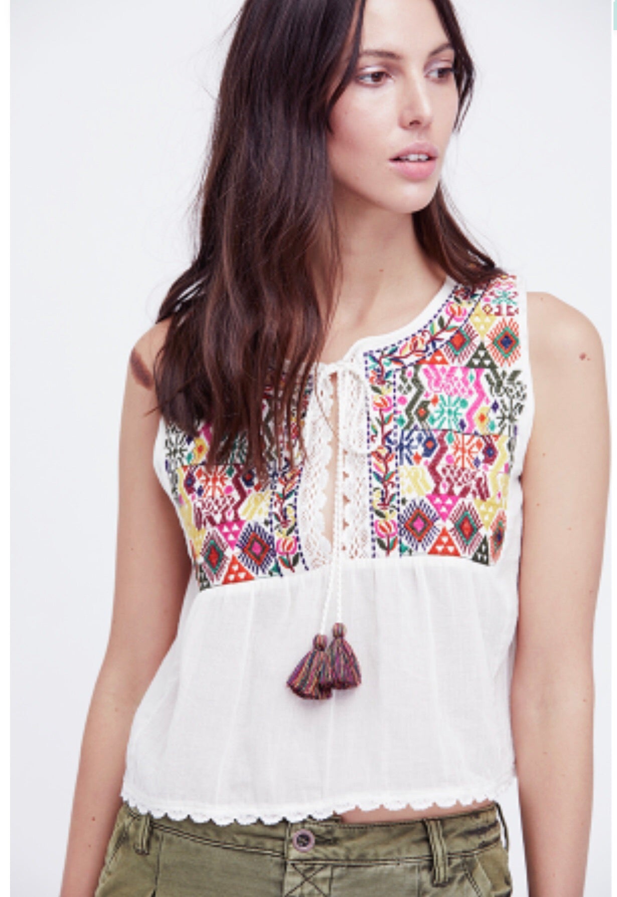 FREE PEOPLE Print LOHRI Embroidered Tie Tank Top