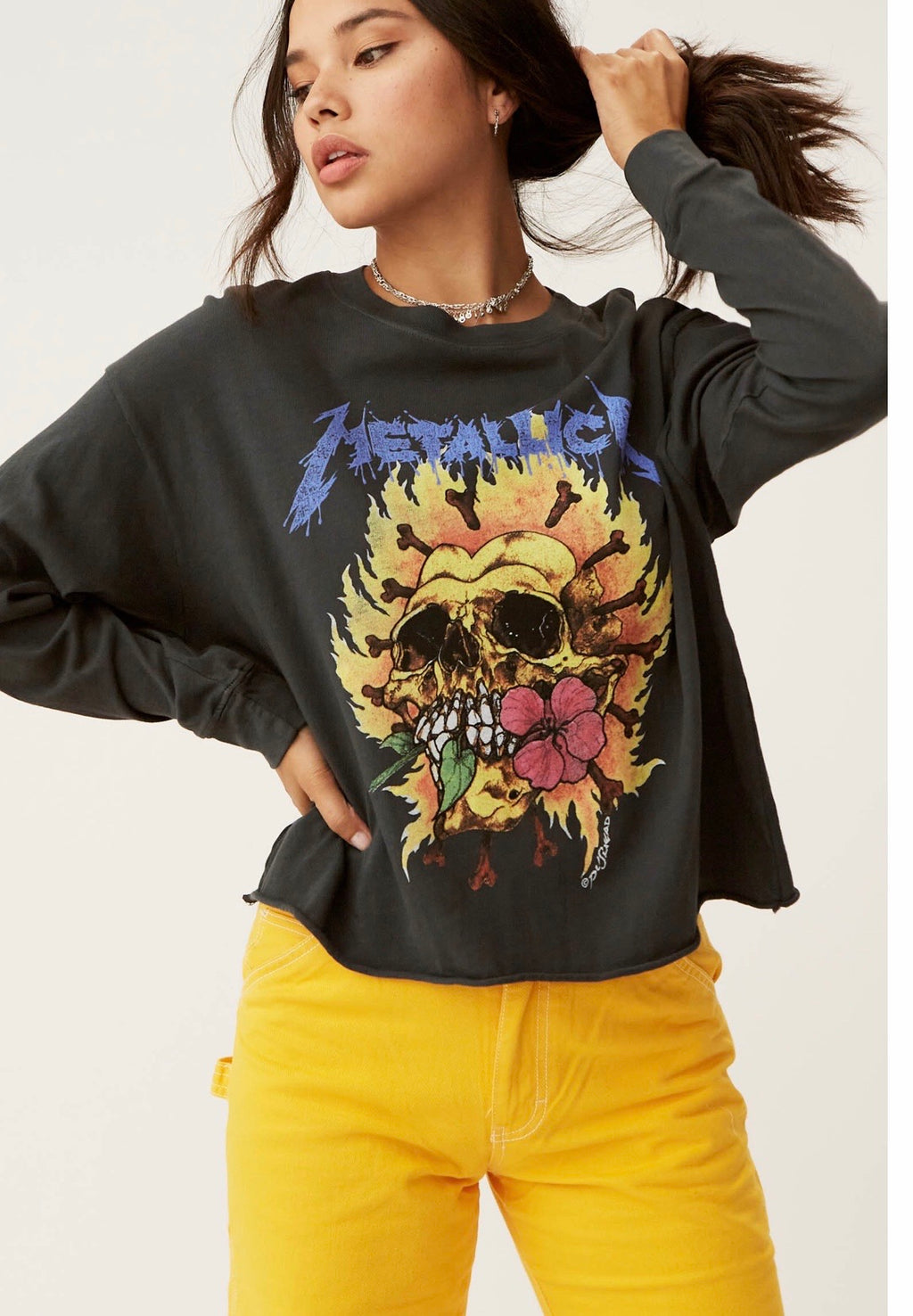 DD Metallica FLAMING SKULL Long Sleeve Tee