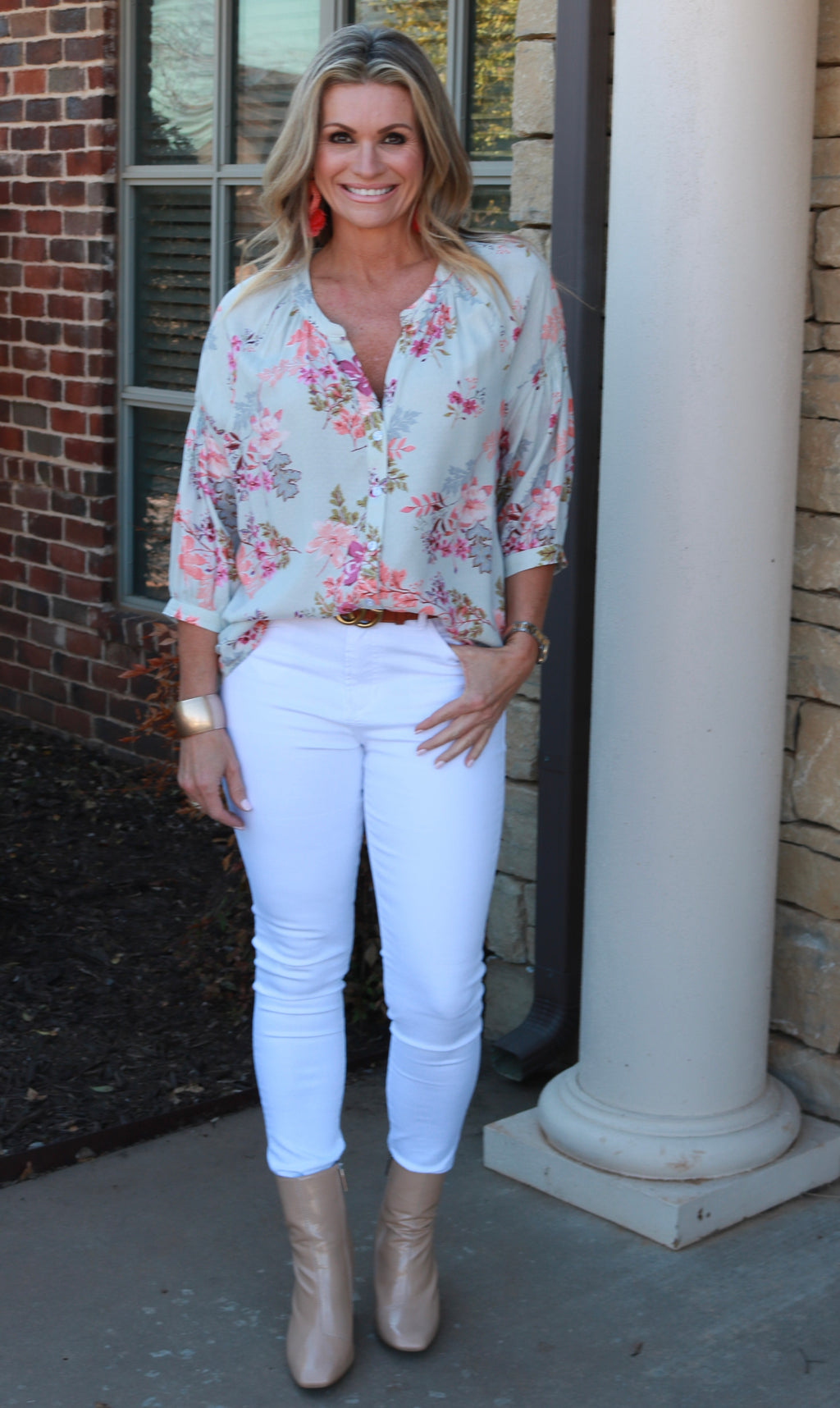 DEAR JOHN Floral AUDREY Balloon~Sleeve ButtonDown Top