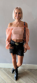 PATCHIN  Gingham Smock Off The Shoulder Top