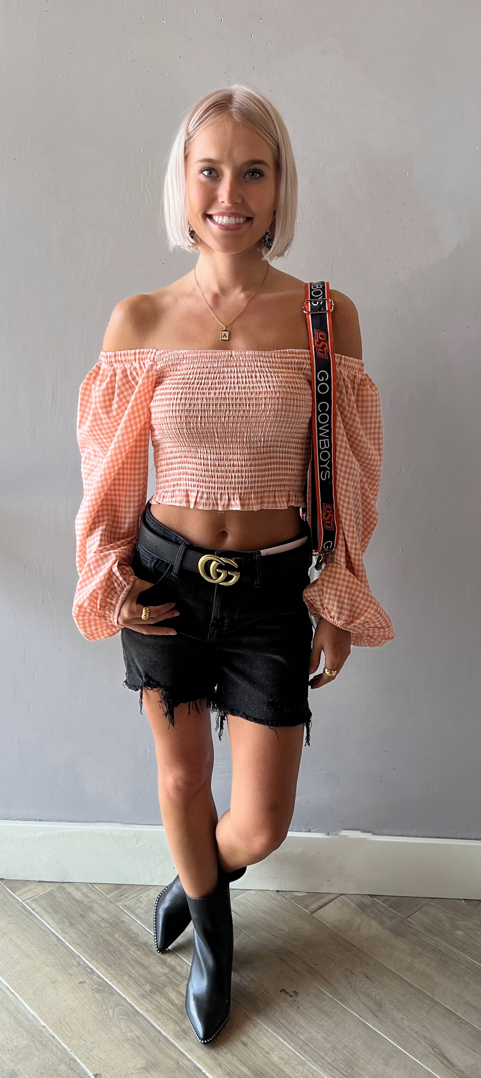 PATCHIN  Gingham Smock Off The Shoulder Top
