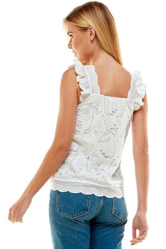 GAMMA CHI Eyelet Ruffle Sleeve Top