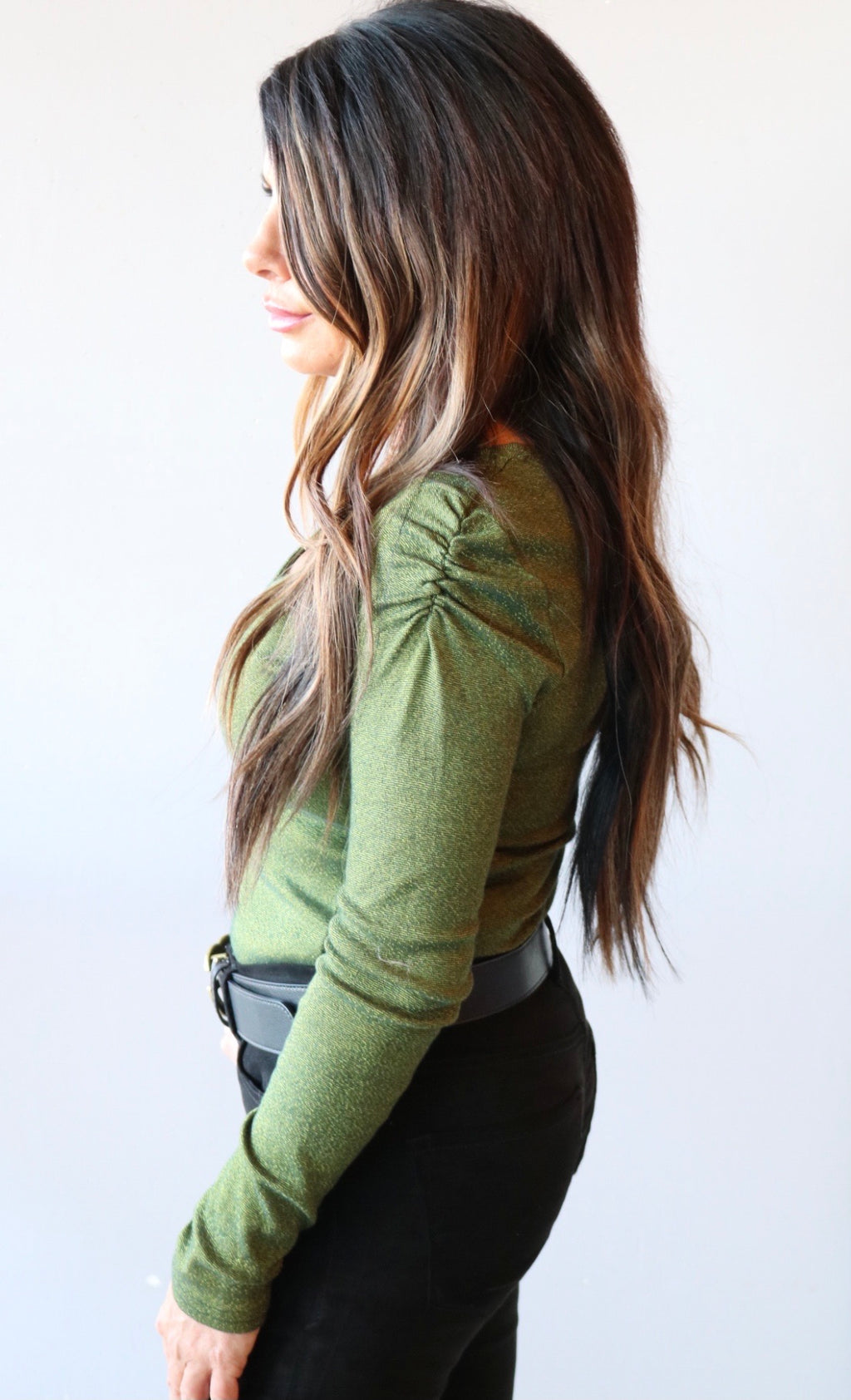 MICHAEL STARS RoucheSleeve BARBARA ScoopNeck ShineJersey Top