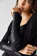 FREE PEOPLE Embellished Sleeve A LITTLE UNRULY SquareNeck Top