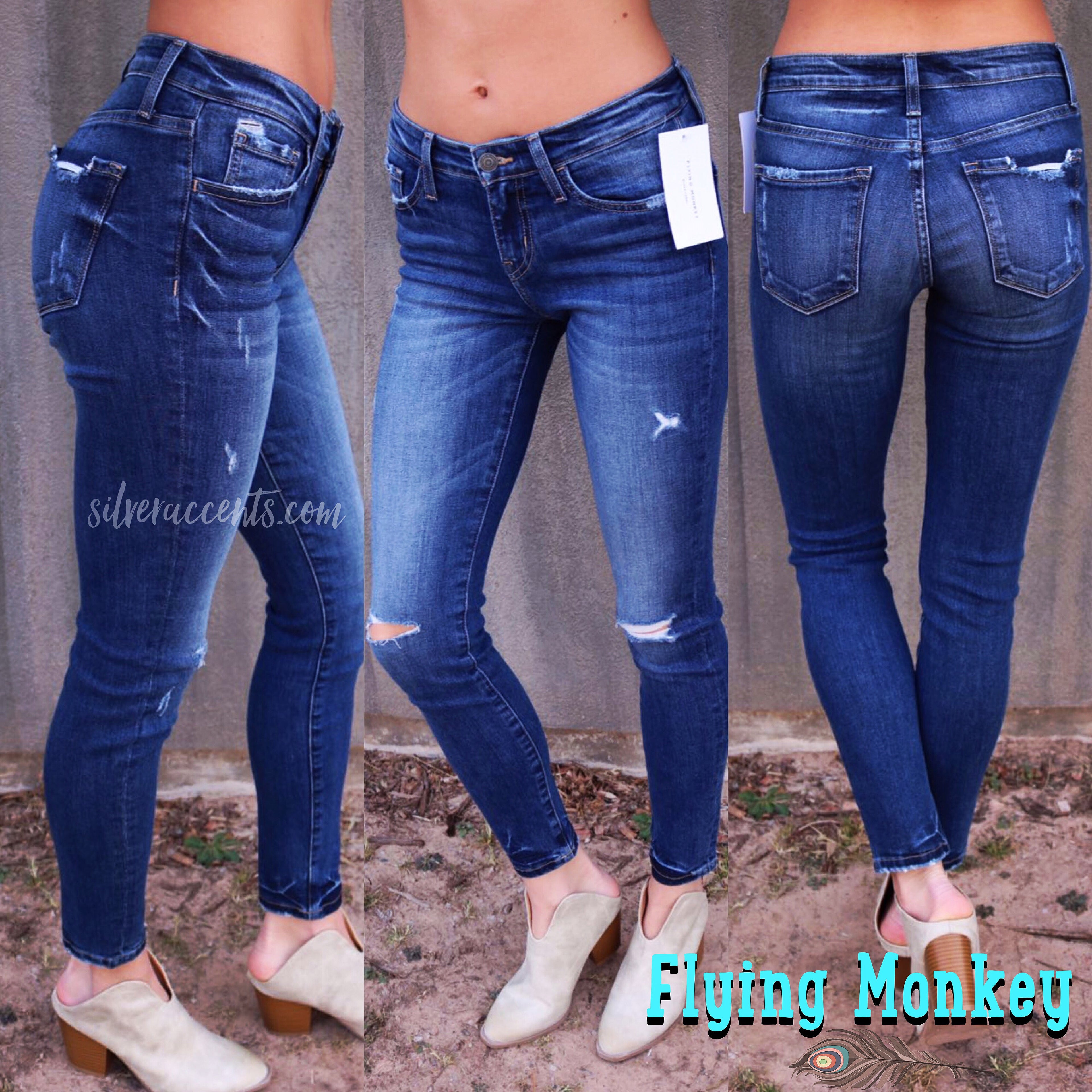 FLYING MONKEY MidRise JET SET BLUE Distressed TackBottom Skinny Jean