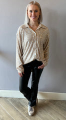 JL Sequin ATTENTION SEEKER ButtonDown Collar Top