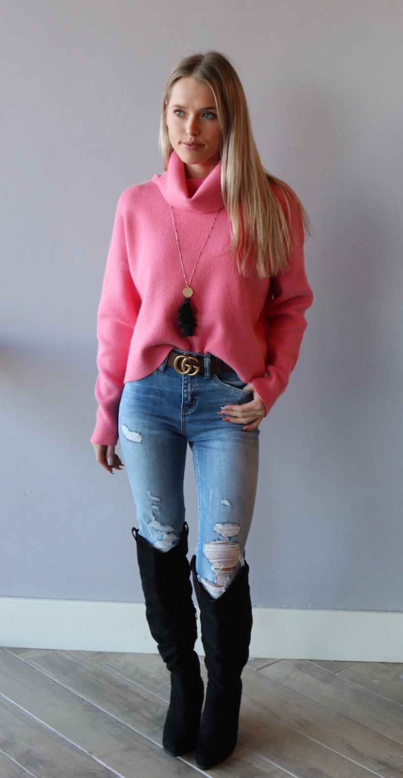 FOCUS TurtleNeck CropWaist Sweater Top