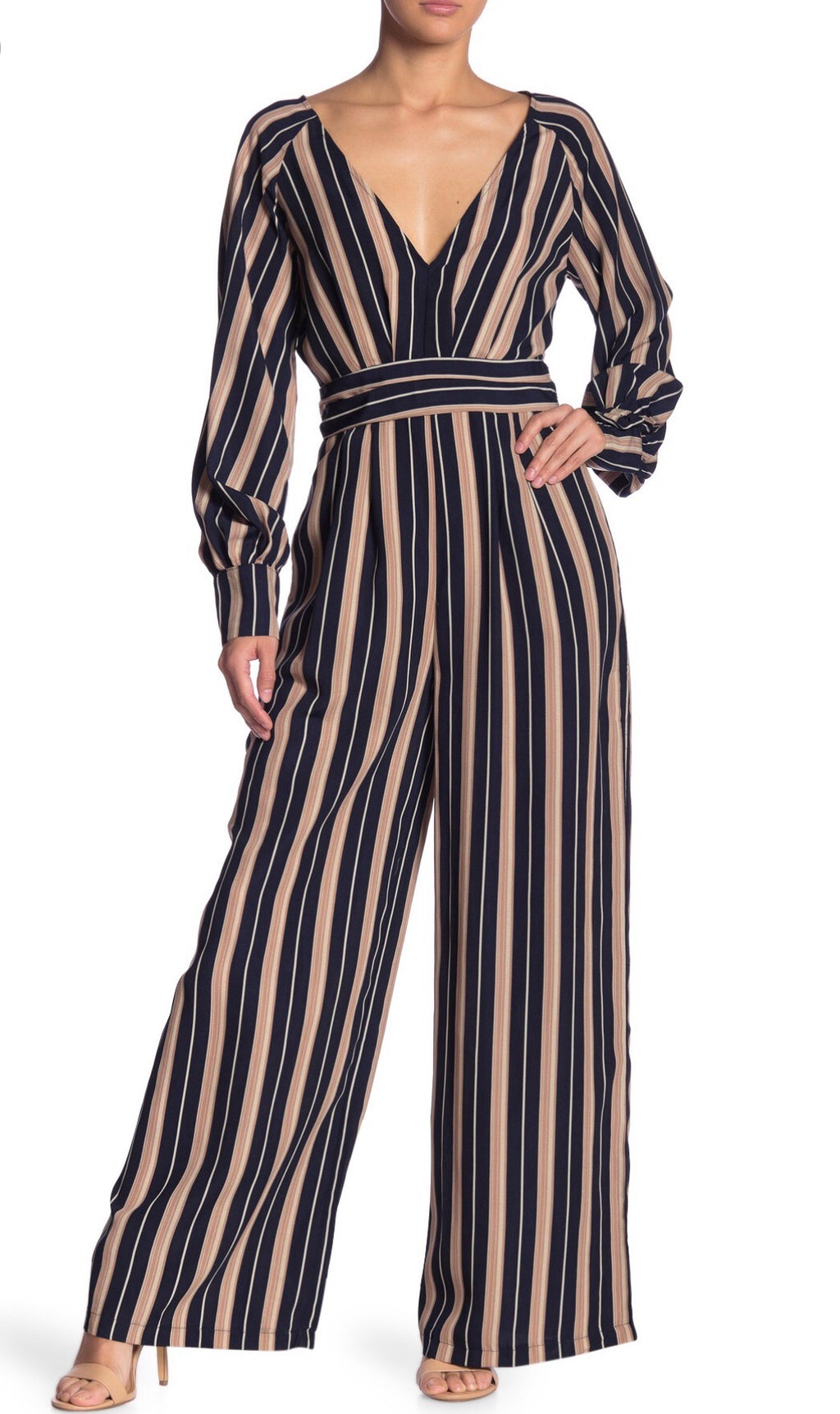 Flying Tomato DECISIVE Stripe V-Neck LongSleeve Jumpsuit Pant Romper