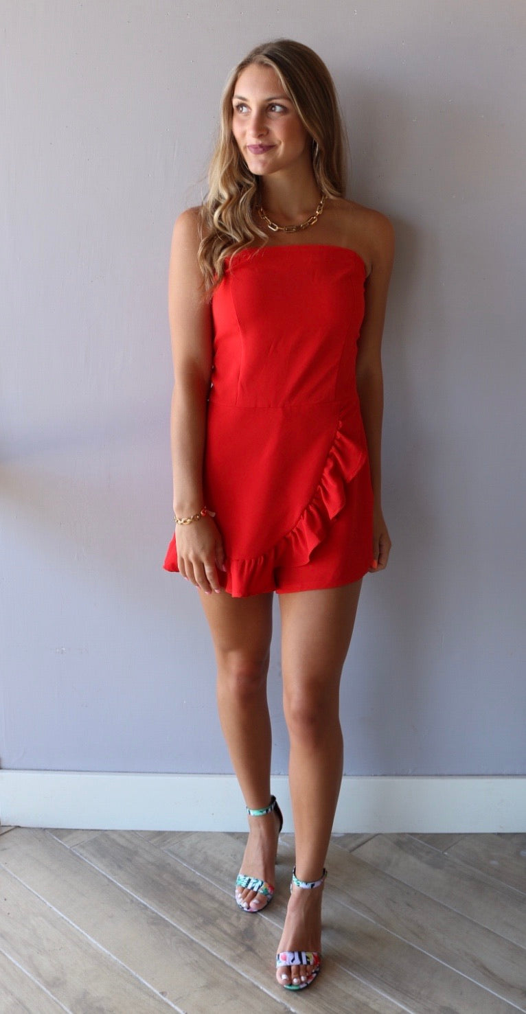 ECHOES Strapless RuffleSkort Short Romper