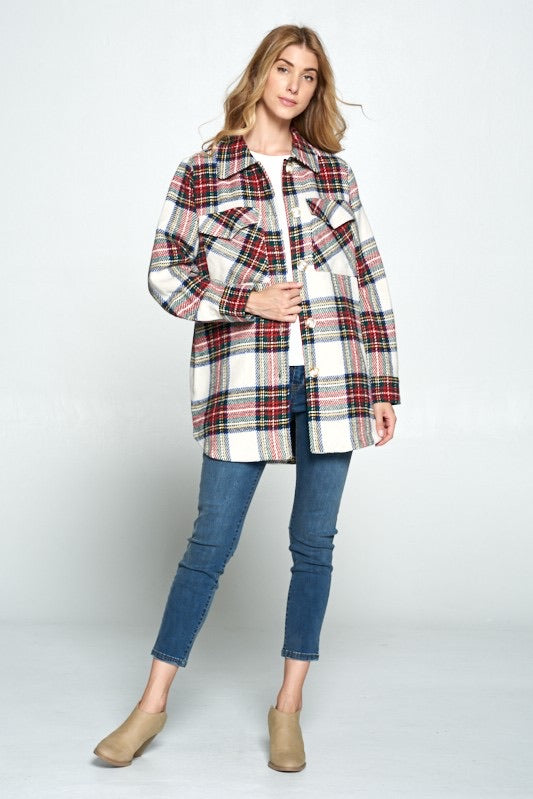 TRADITIONS Plaid ButtonDown Shacket Shirt Jacket