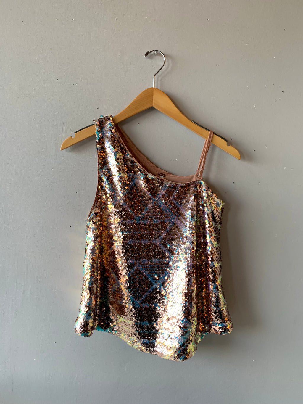 FREE PEOPLE One Shoulder DISCO FEVER Sequin Tank Top