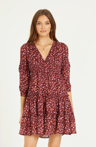 DEAR JOHN Floral MARIE V-Neck Long Sleeve Dress