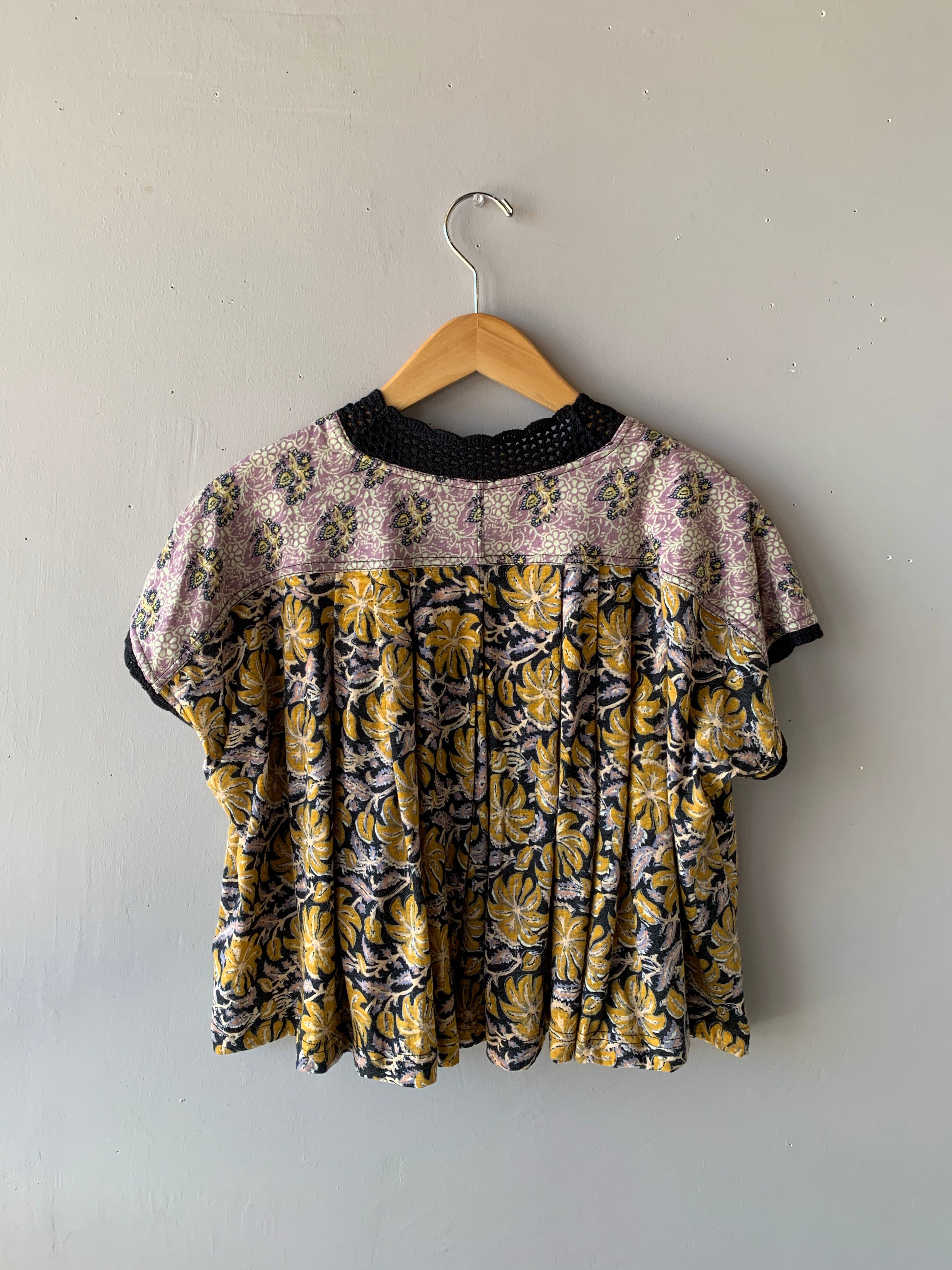 Free People Leilani Floral Crochet Trim Tee