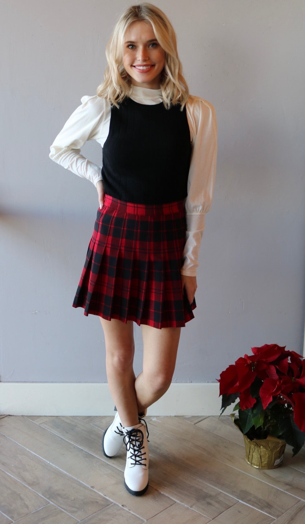 LoveTree! EMILY Plaid Pleated Skirt