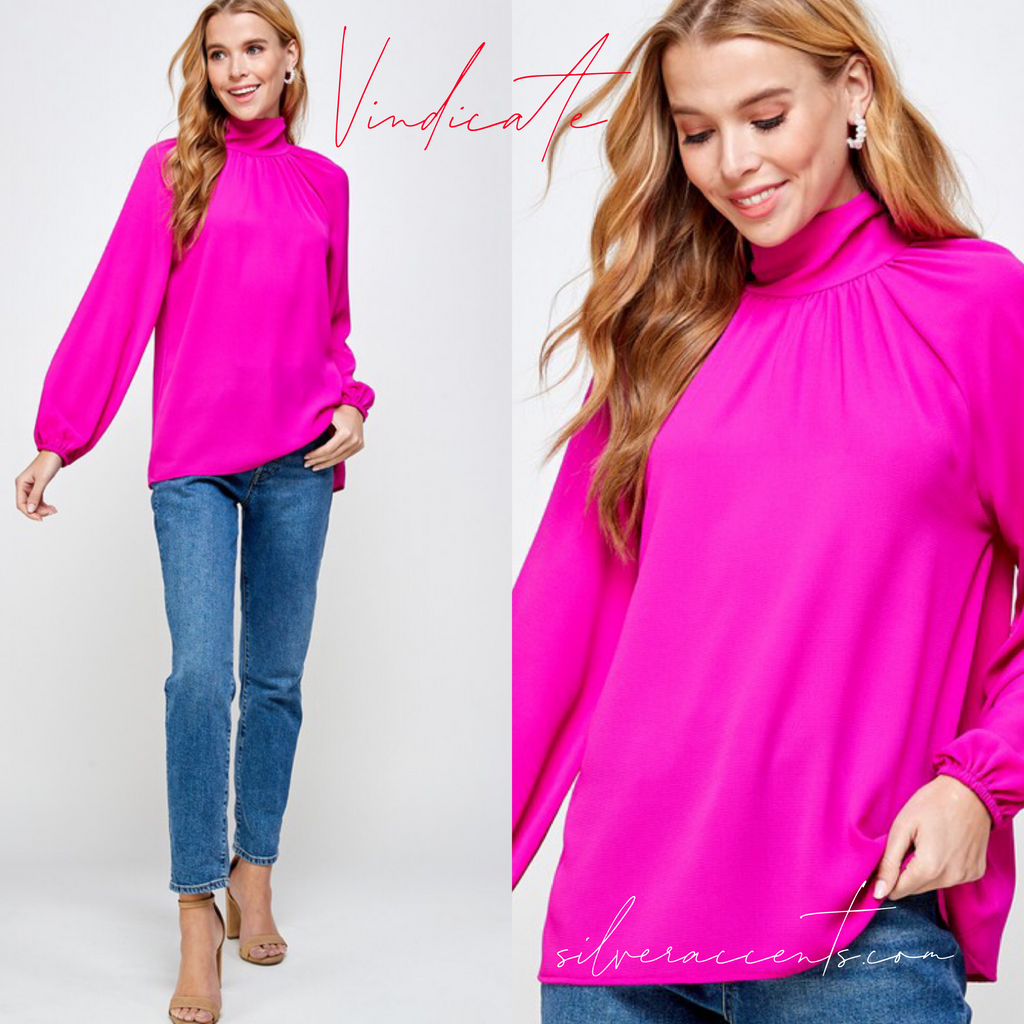 VINDICATE Hi-Neck KeyHole TieBack LongSleeve Top