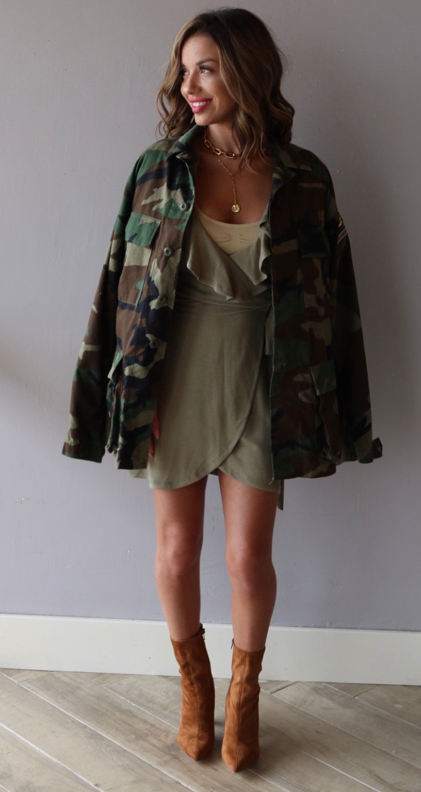 *ABJECT Ruffle V-Neck Woven Wrap TieWaist Dress