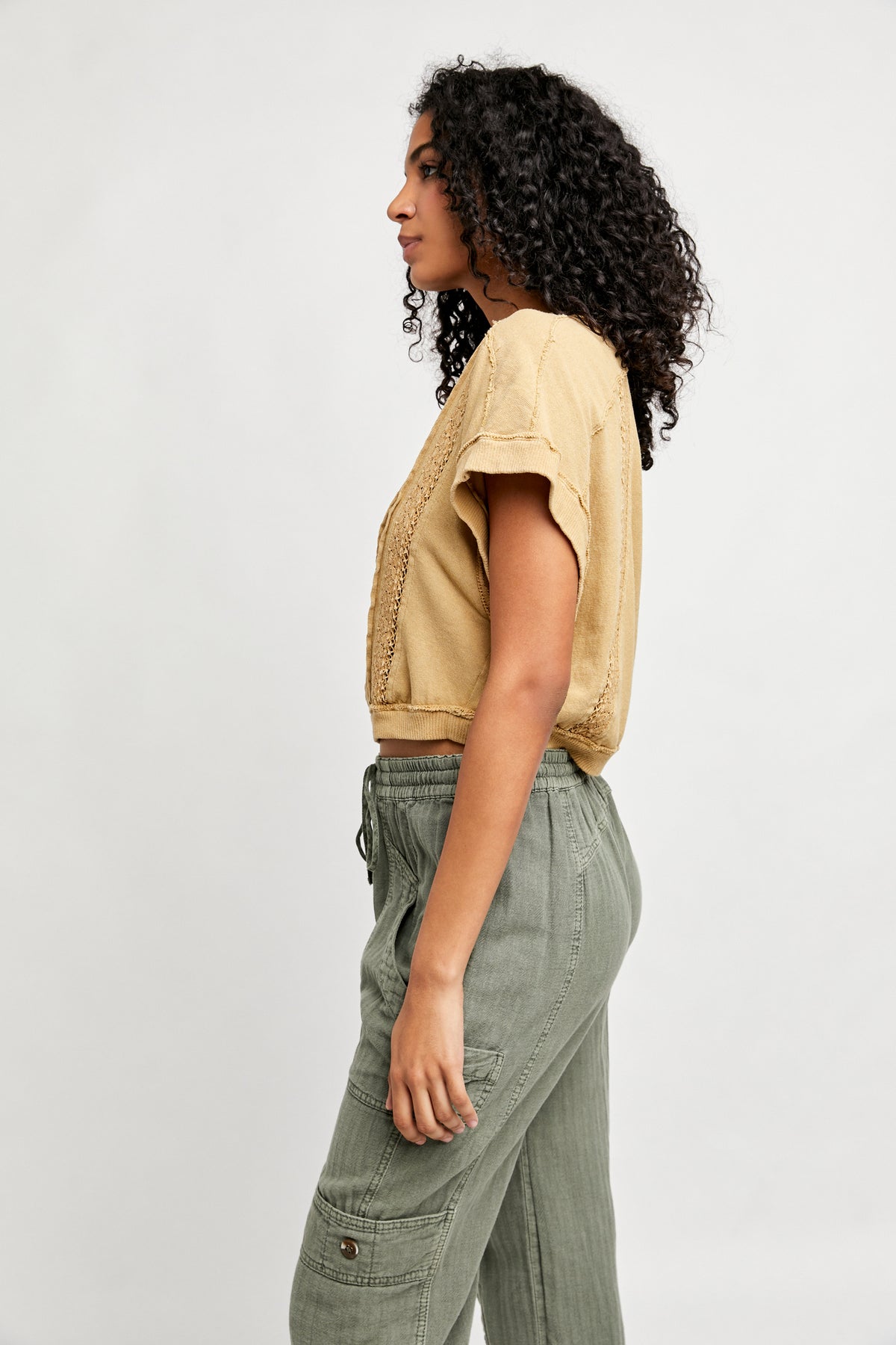 FREE PEOPLE Pleated Crochet ROXY Henley Top