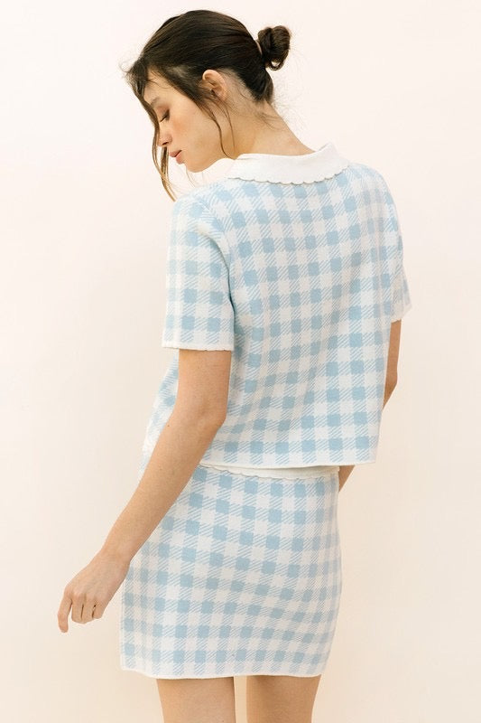 LAURA Gingham Sweater Collared Top