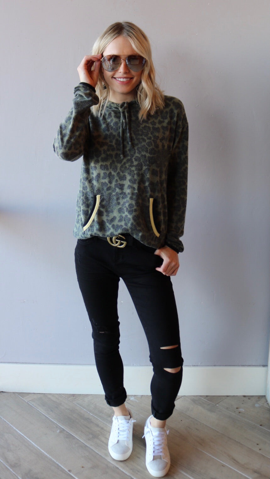 MICHAEL STARS BrushKnit CODY Eden Leopard Hoodie Top