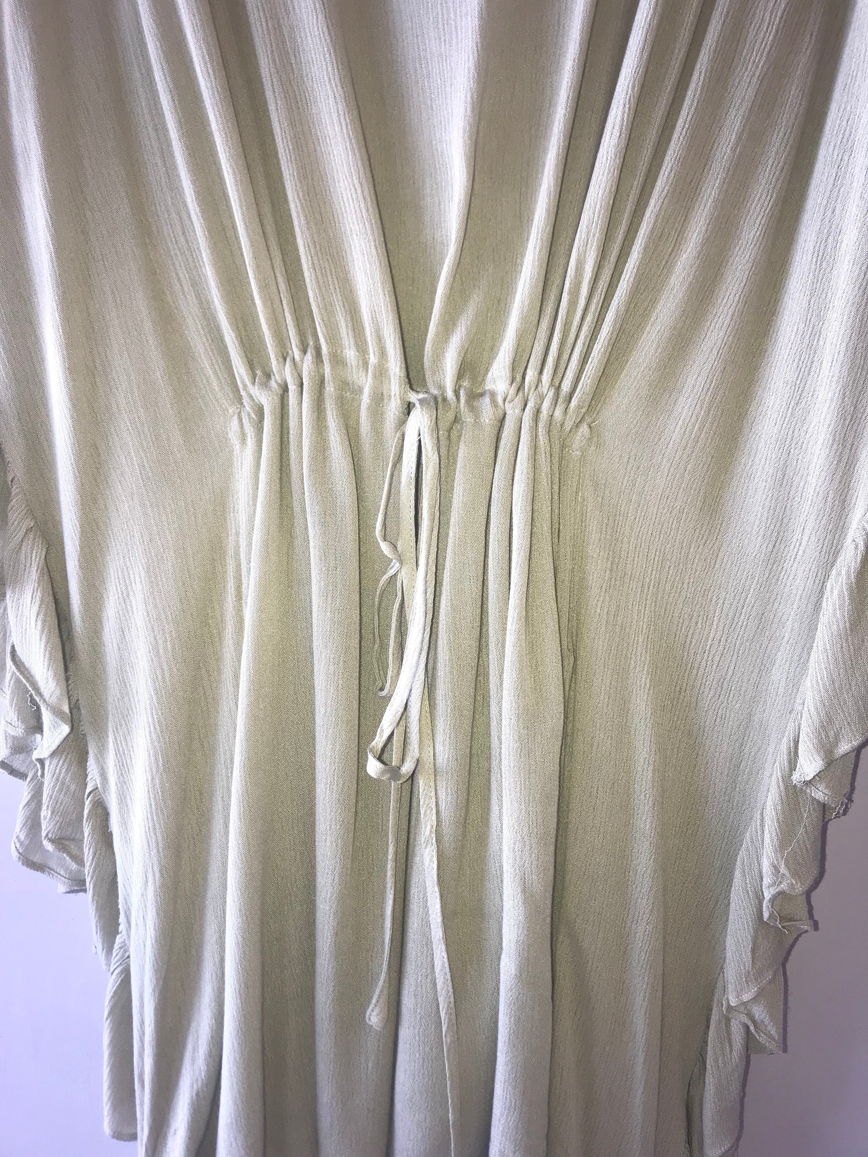 Taupe GUYANA Embroidered Ruffle Caftan Dress
