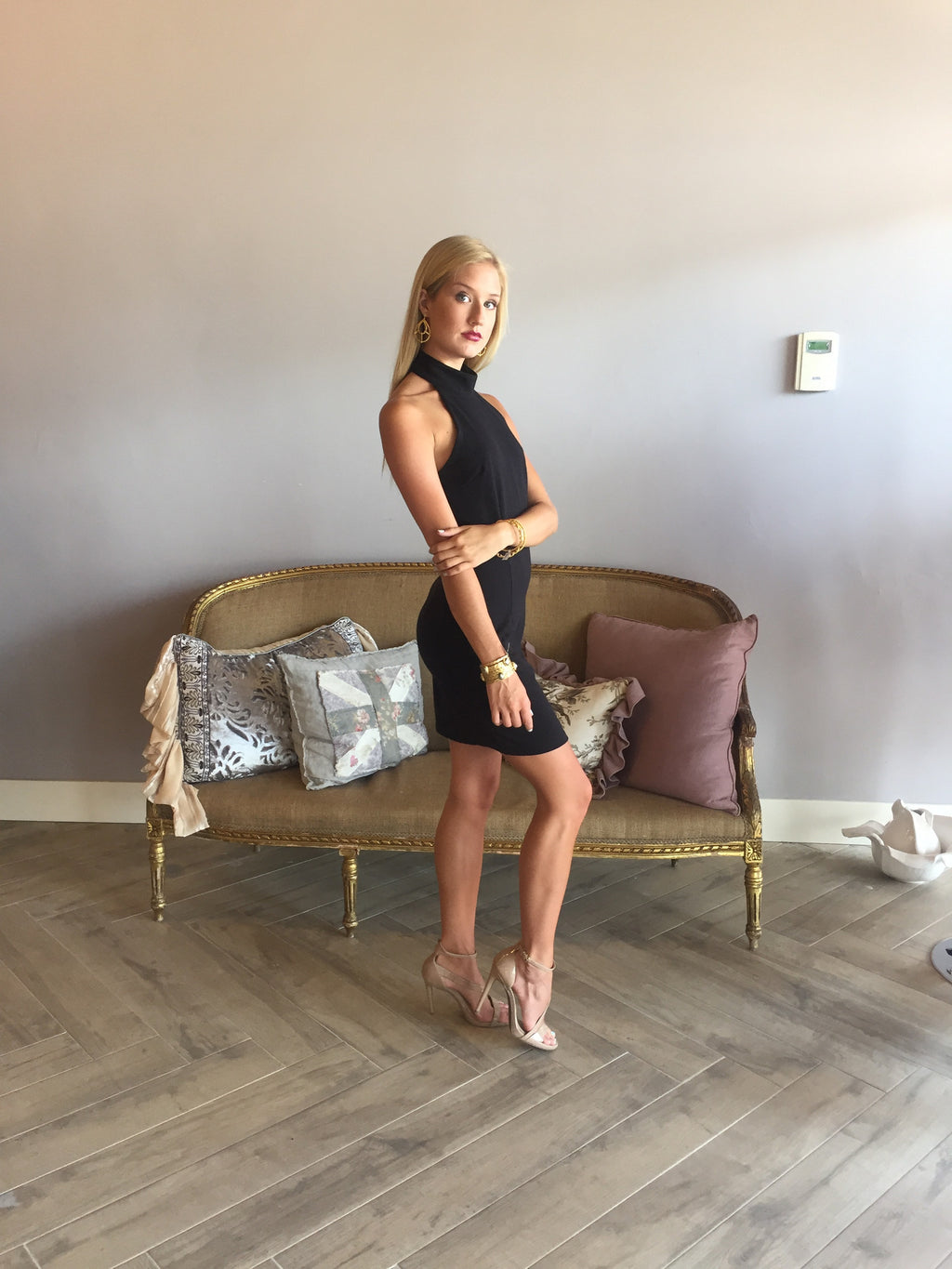 BOBI BLACK MockNeck FUEL THE FIRE Halter Dress