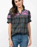 IVY JANE Floral Embroidered CAMILLA SmockSleeve Woven Top