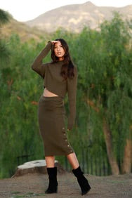 BOBI BLACK Button CURIOUS Midi Skirt