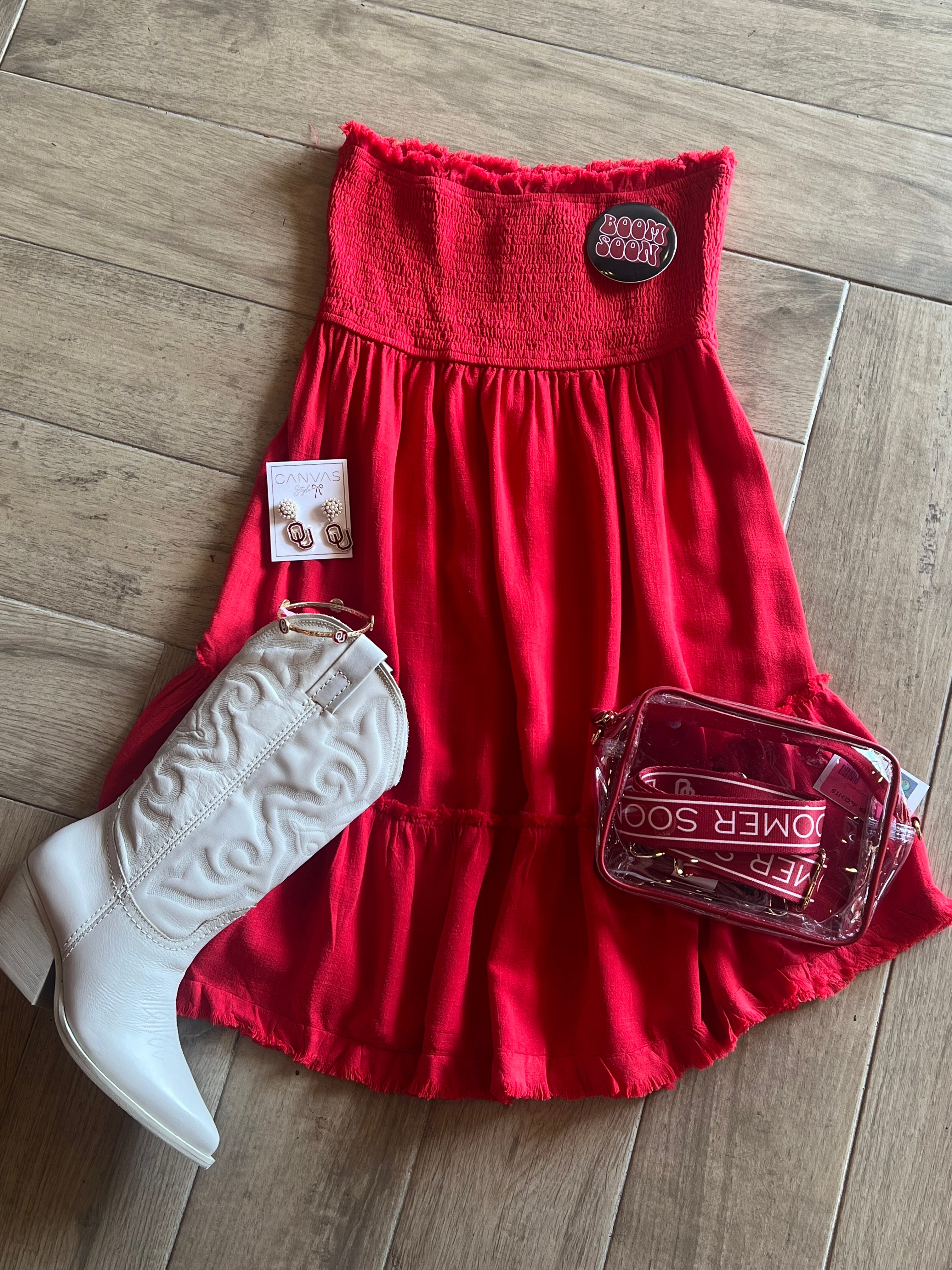 KENDRICK StraplessSmockBust RuffleHem Dress