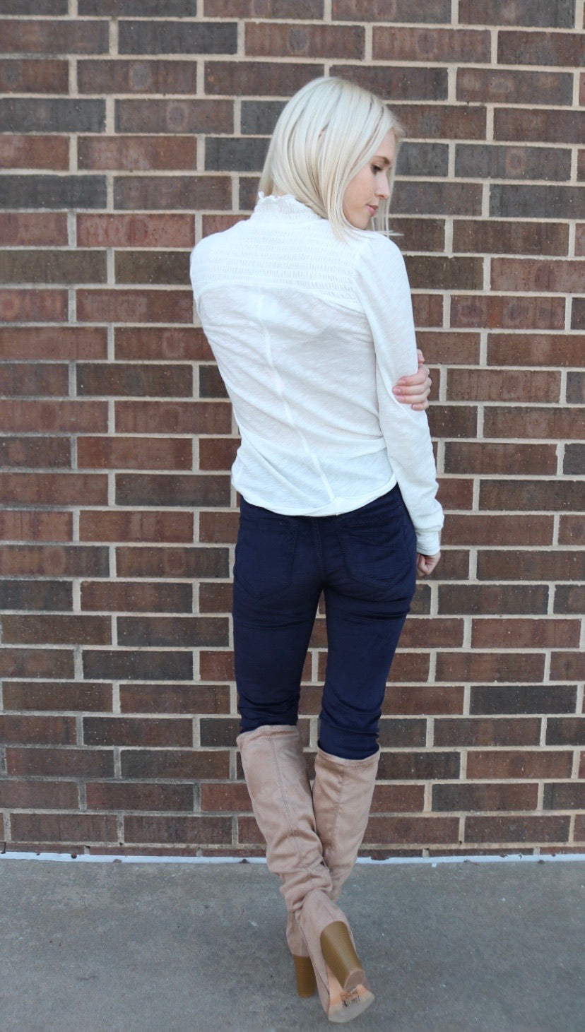 FREE PEOPLE MockNeck CAROLINE Ruched Jersey Top