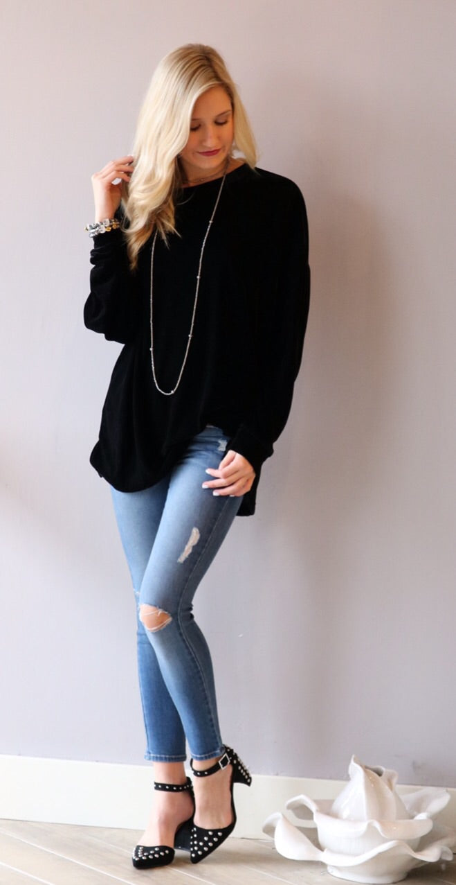 TOTAL ECLIPSE Velvet DropShoulder LongLeeve CrewNeck Top