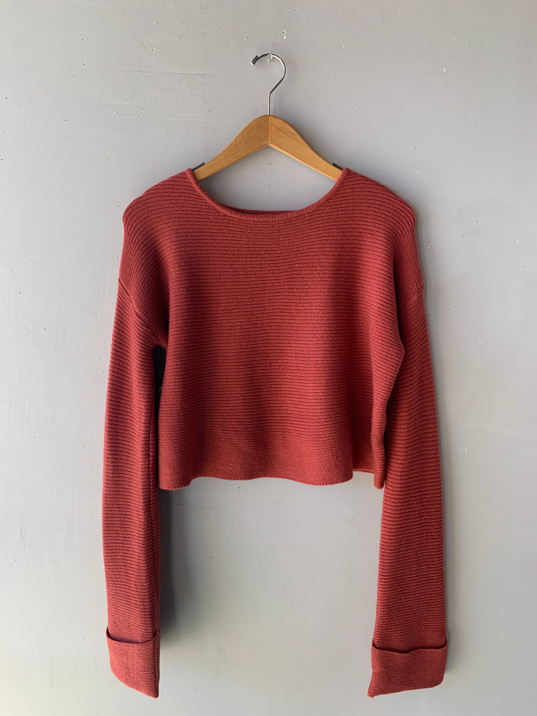 SPICE CrewNeck RibKnit Waist Crop Sweater Top