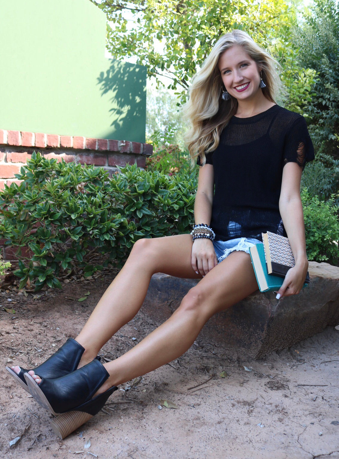 ORACLE Distressed SheerKnit Short Sleeve Sweater Top