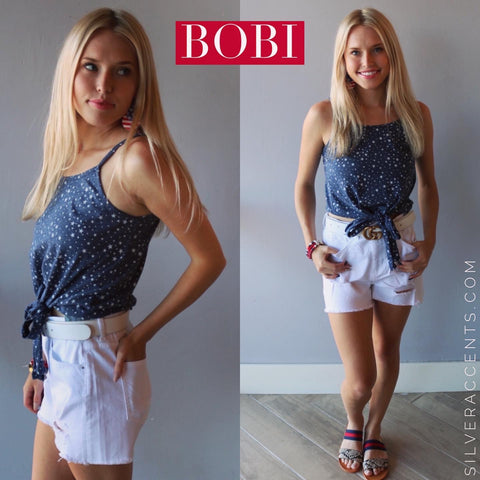 BOBI Star Print BRILLIANCE TieFront JerseyKnit Cami Top