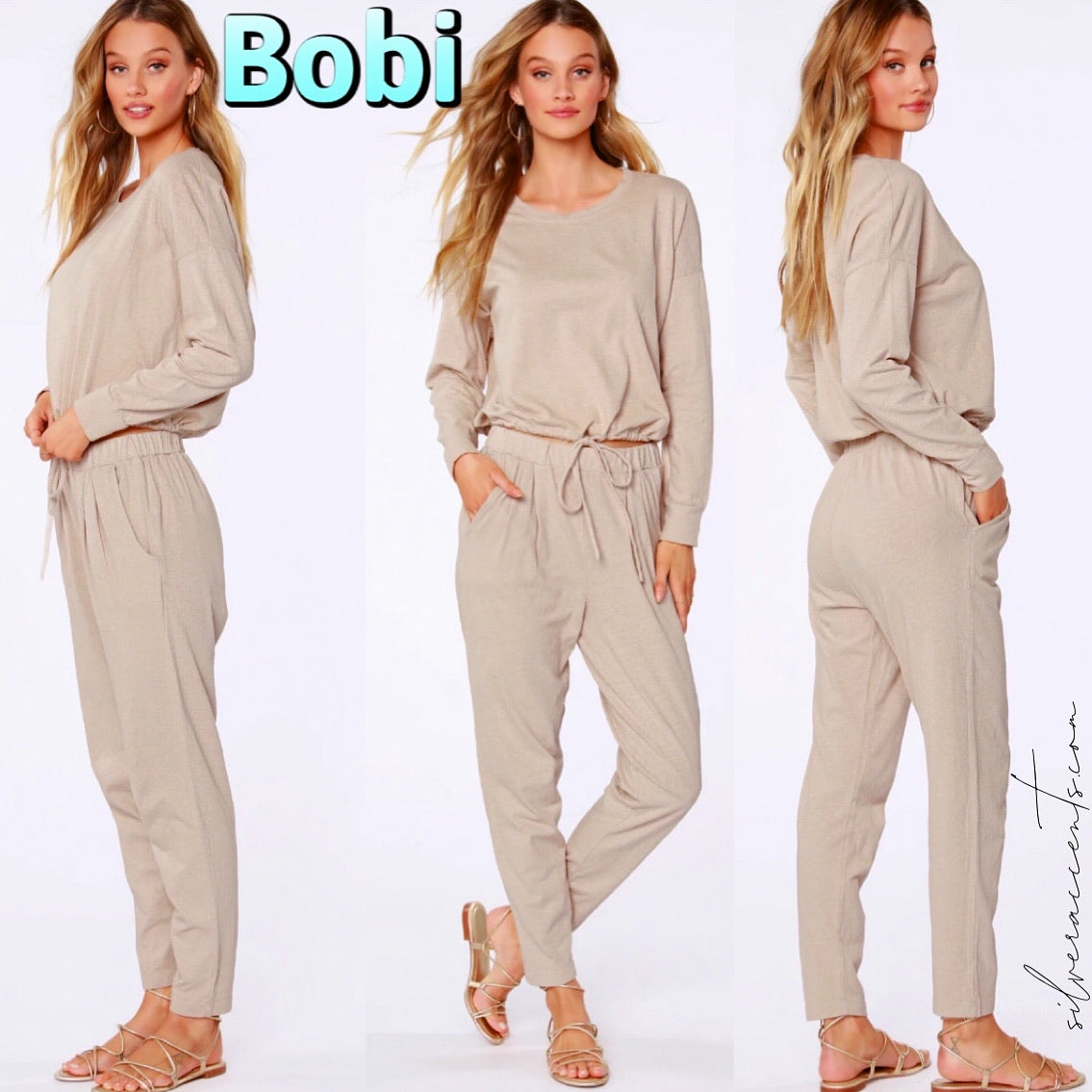 BOBI Sustainable Terry WHISTLE SlubKnit DrawString Hem Top