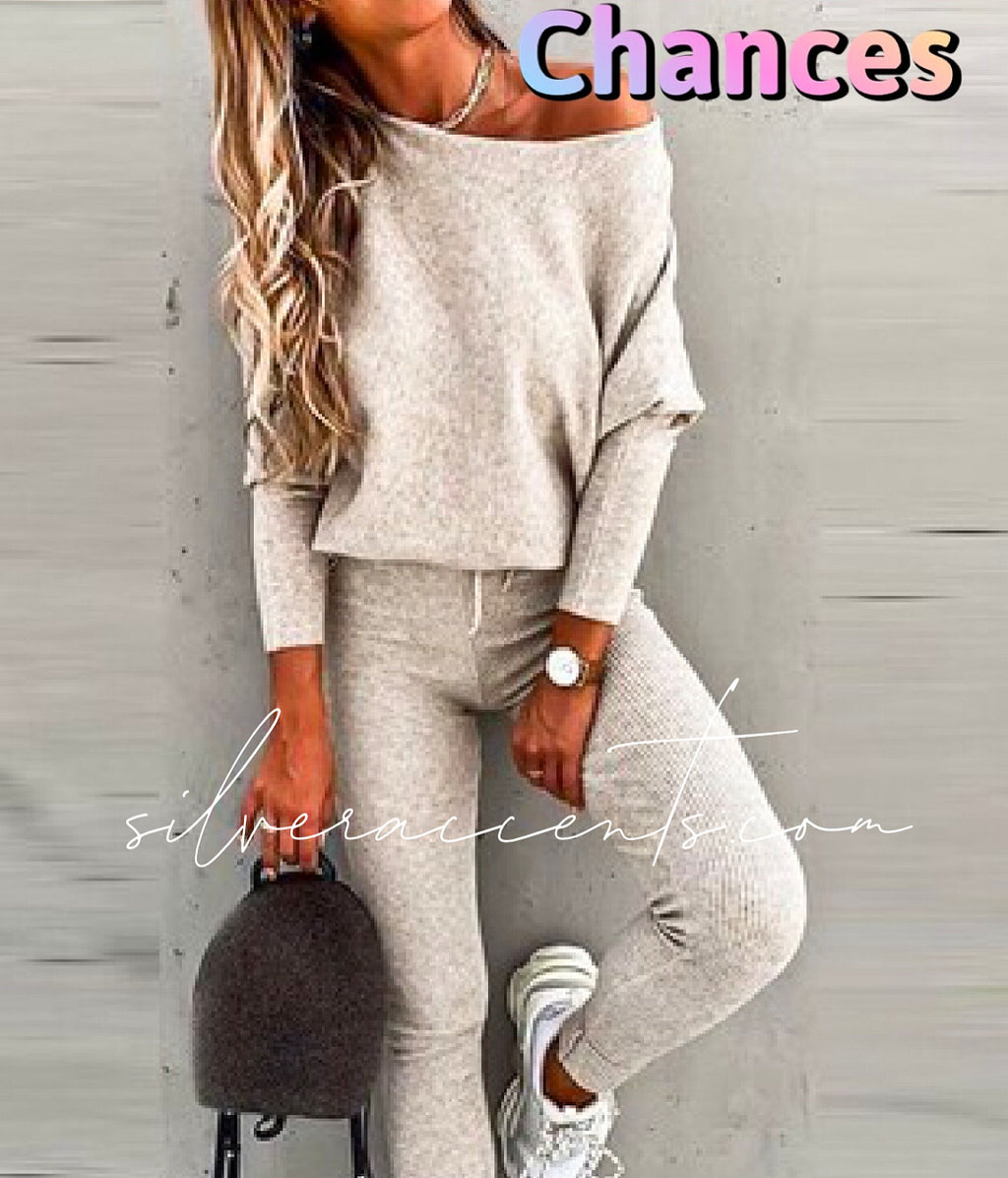 CHANCES 2pc RibKnit DolmanSleeve/Jogger Pant Set