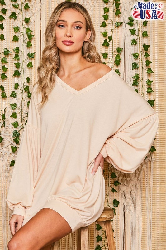 FANTASTIC FAWN!TRANCE BubbleSleeve V-Neck Sweatshirt Tunic Dress