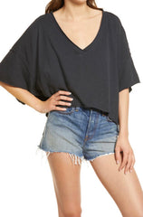 FREE PEOPLE Cropped CALLY V-Neck Tee Top