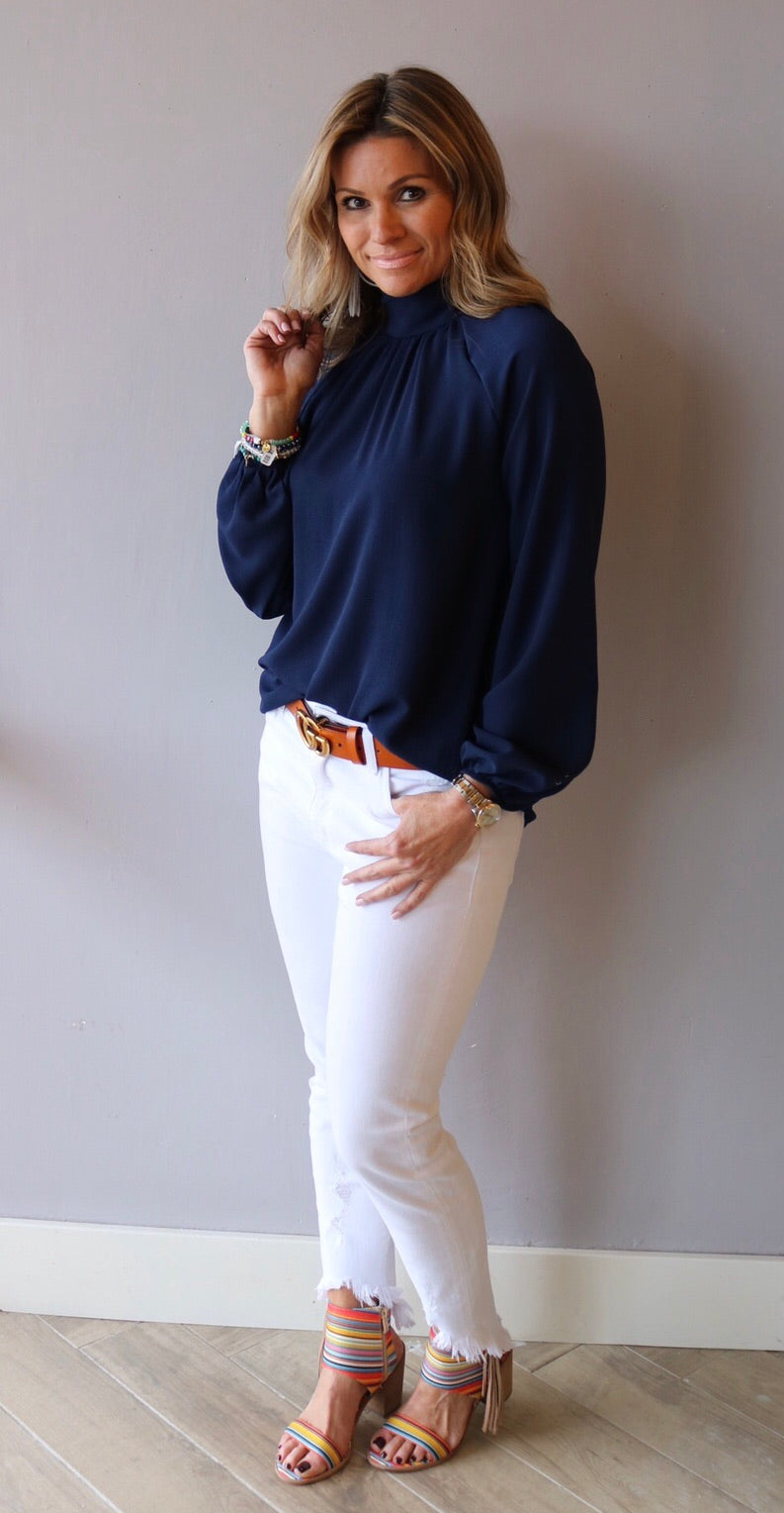 VINDICATE Hi-Neck KeyHole TieBack LongSleeve Top