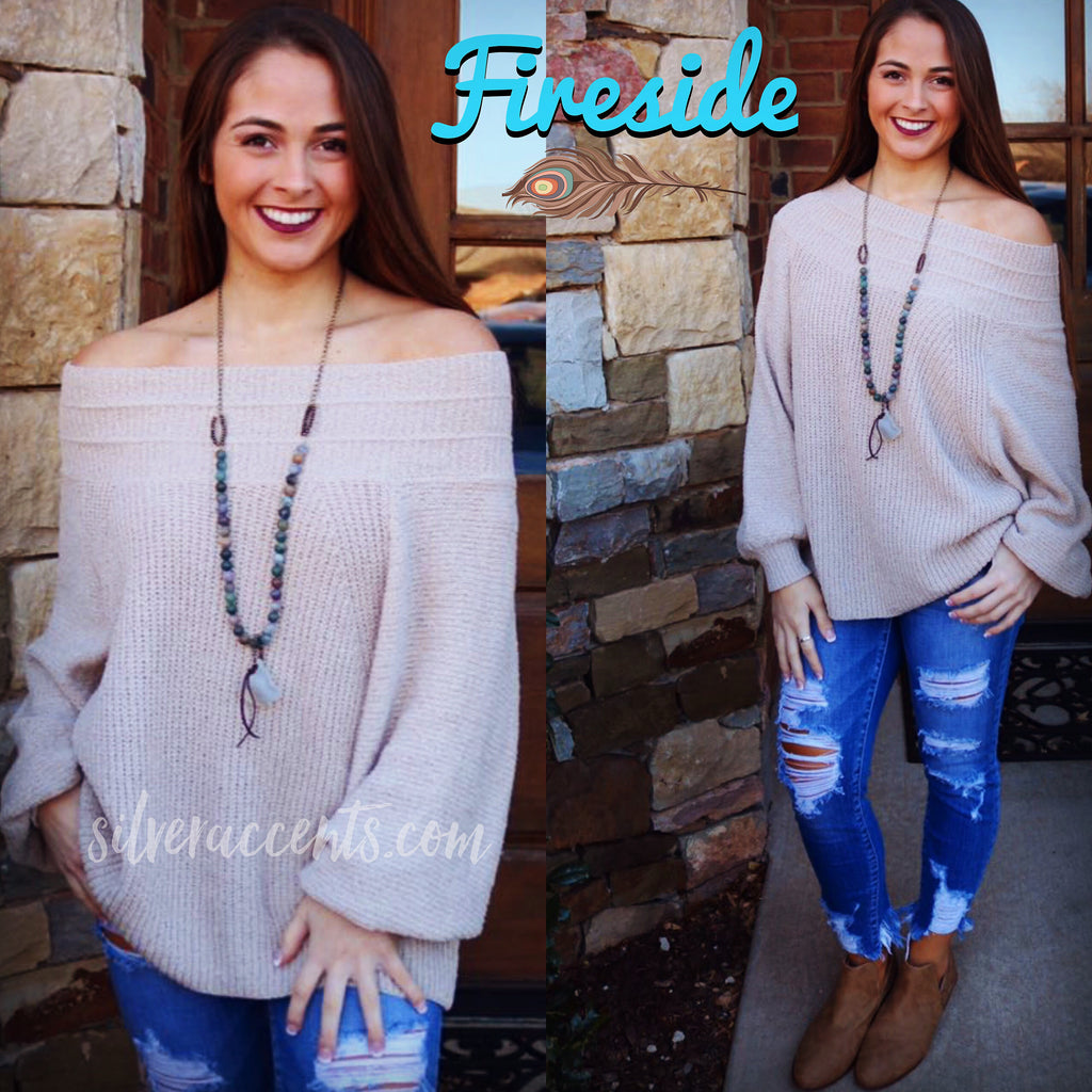 FIRESIDE OffShoulder/BoatNeck BubbleSleeve Knit Sweater Top