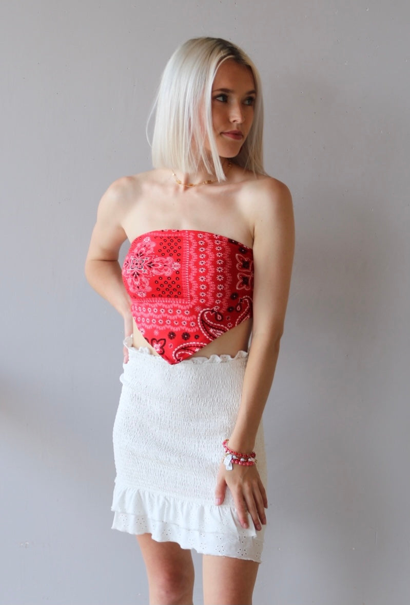 Paper Moon Liberty Bandana Print V~Hem Crop Top