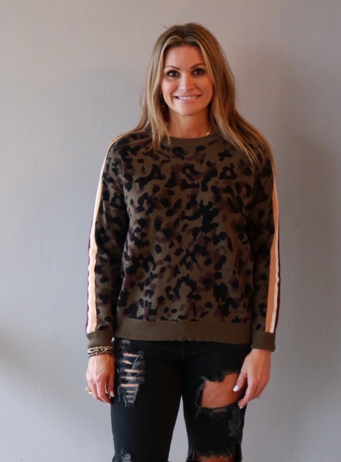 MICHAEL STARS StripeSleeve MACY Camouflage Sweater Top