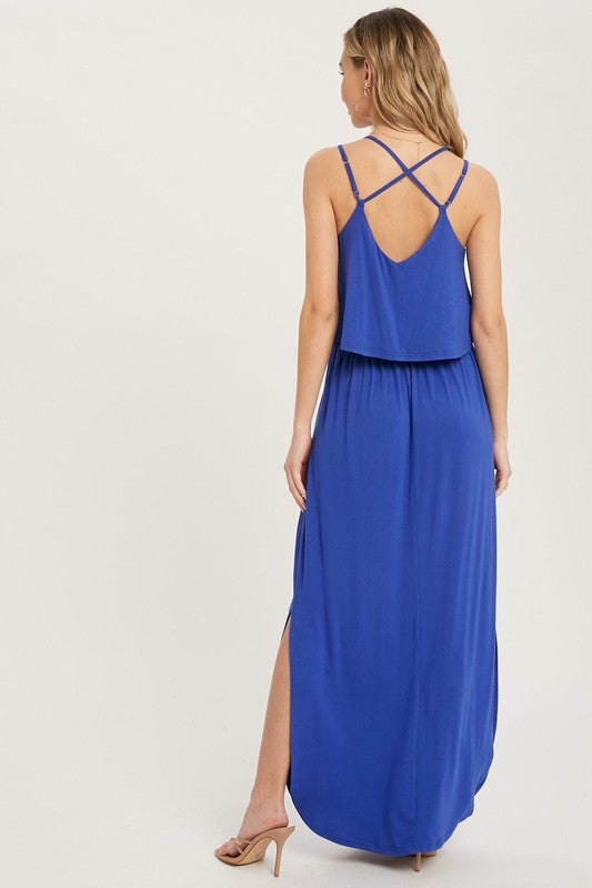 IMPLY StrappyBack Popover Slit JerseyKnit Maxi Dress