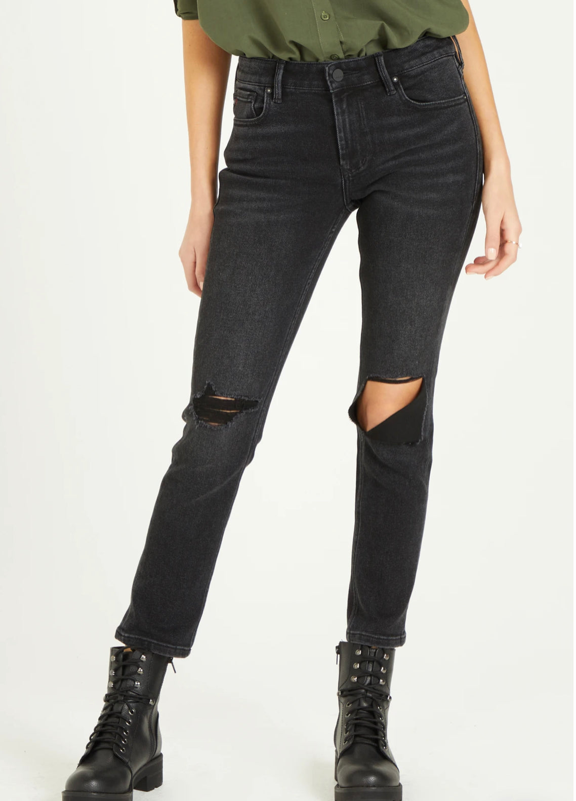 DEAR JOHN HiRise AIDEN Distressed Girlfriend Jeans