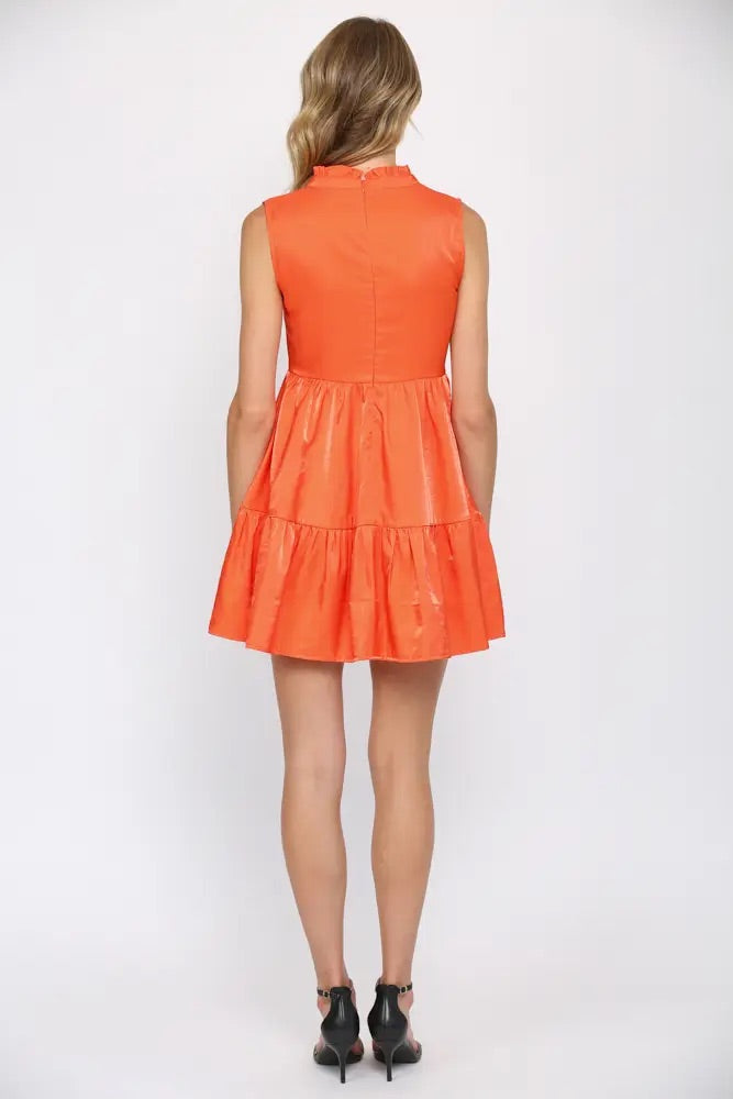 FEVERISH Frill~Neck Tafetta Dress