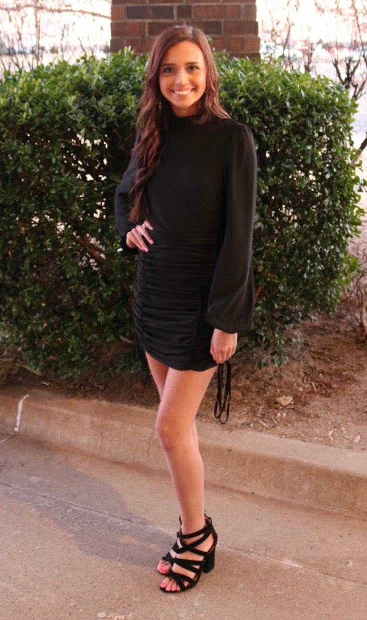 *LEXINGTON Mockneck Shirredhem Chiffon Dress